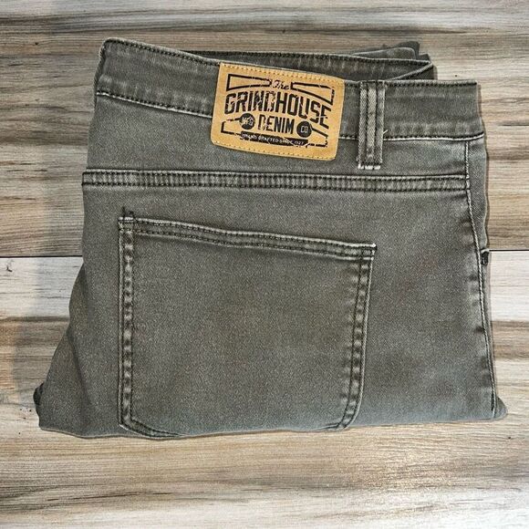 Grindhouse Jeans Men 40X34 Green Denim Distressed Ripped Stained Destroyed Zip - Picture 1 of 10